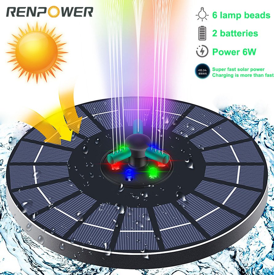 Air mancur surya dengan lampu berwarna 4w6w nozzle rotating dapat menyimpan listrik untuk lansekap taman air mancur pompa mengambang